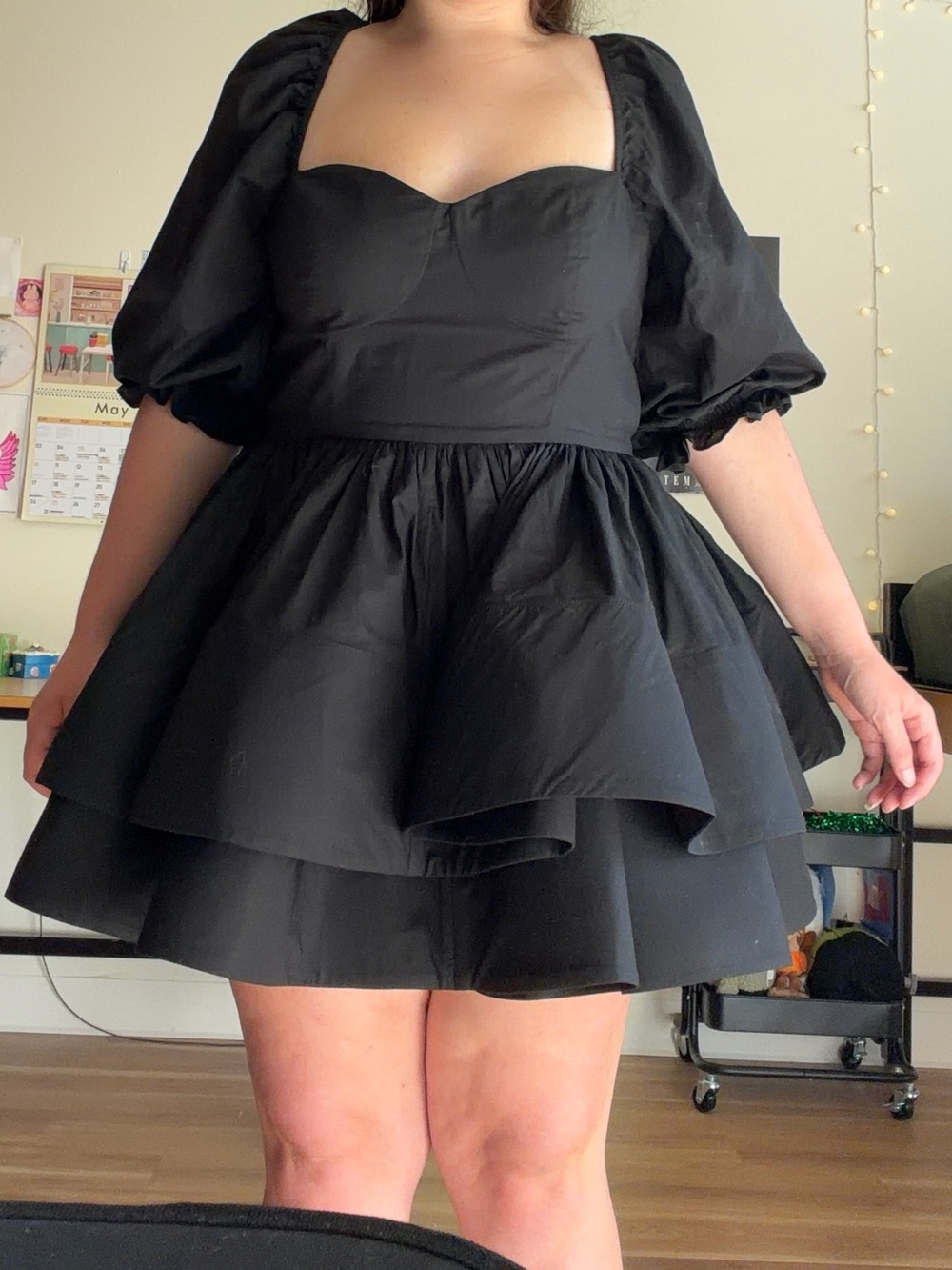Selkie Black Mini Dress with Puff Sleeves - Picture 4 of 4